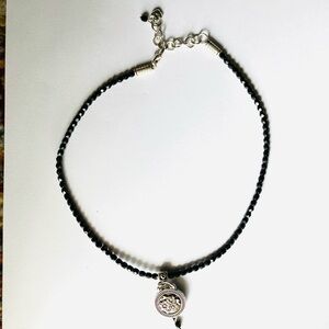 Brighton Black Beaded Necklace with Double-Sided Silver Pendant